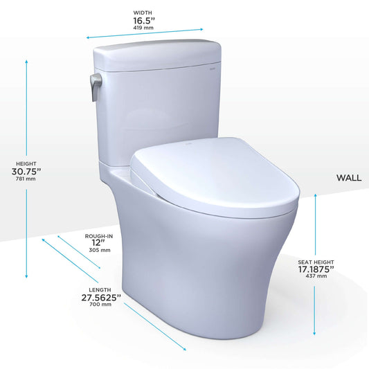 TOTO WASHLET+ Aquia IV Cube Two-Piece Elongated Dual Flush 1.28 and 0.9 GPF Toilet with S7 Contemporary Bidet Seat, Cotton White - MW4364726CEMFGN#01