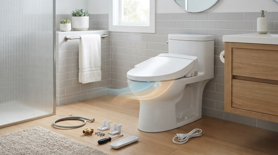Bidet with dryer settings and seat installation