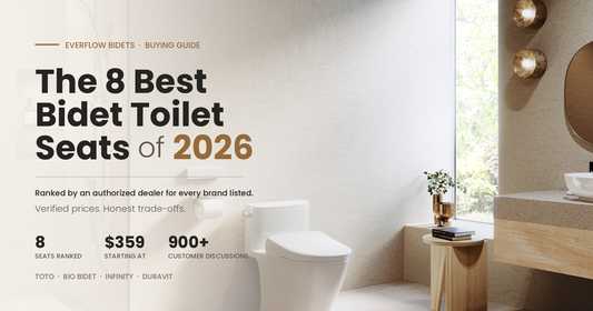 The best bidet toilet seats of 2026, ranked by EverFlow Bidets — TOTO WASHLET in a modern limestone bathroom.