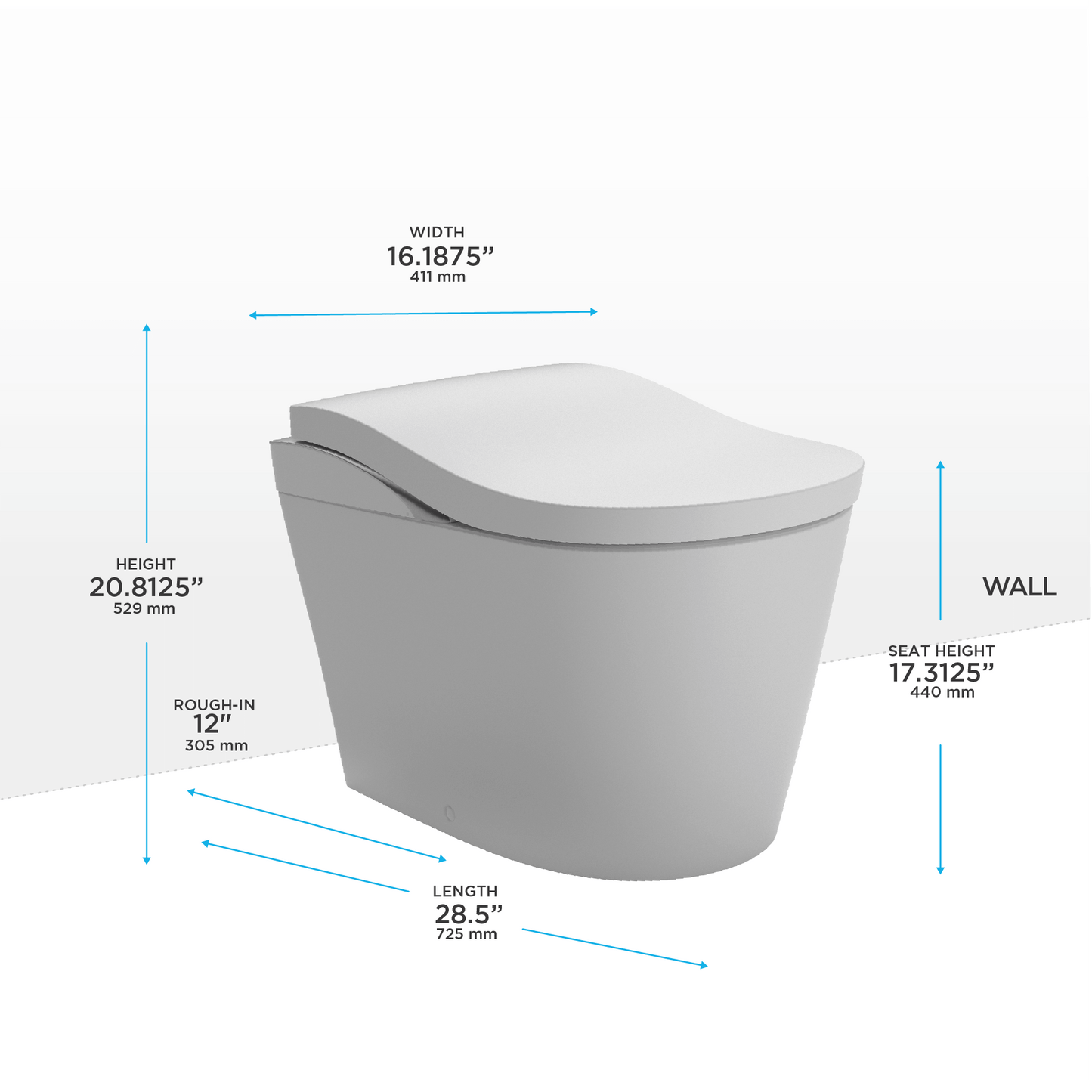 NEOREST LS Dual Flush 1.0 GPF & 0.8 GPF Universal Height Toilet MS8732CUMFG  Measurements