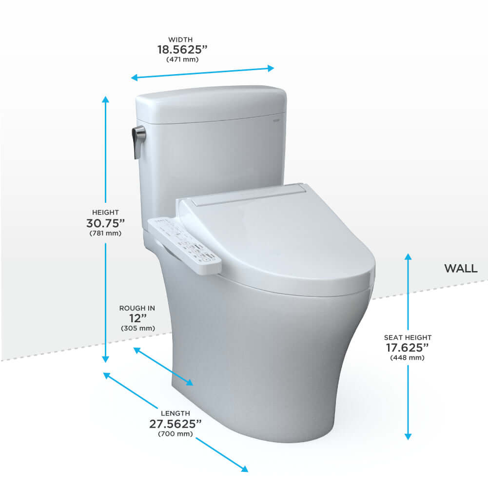 TOTO WASHLET+ Aquia IV Cube Two-Piece Elongated Dual Flush 1.28 and 0.9 GPF Toilet with C2 Bidet Seat, Cotton White - MW4363074CEMFGN#01