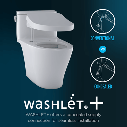 TOTO WASHLET+ Aquia IV Cube Two-Piece Elongated Dual Flush 1.28 and 0.9 GPF Toilet with C2 Bidet Seat, Cotton White - MW4363074CEMFGN#01