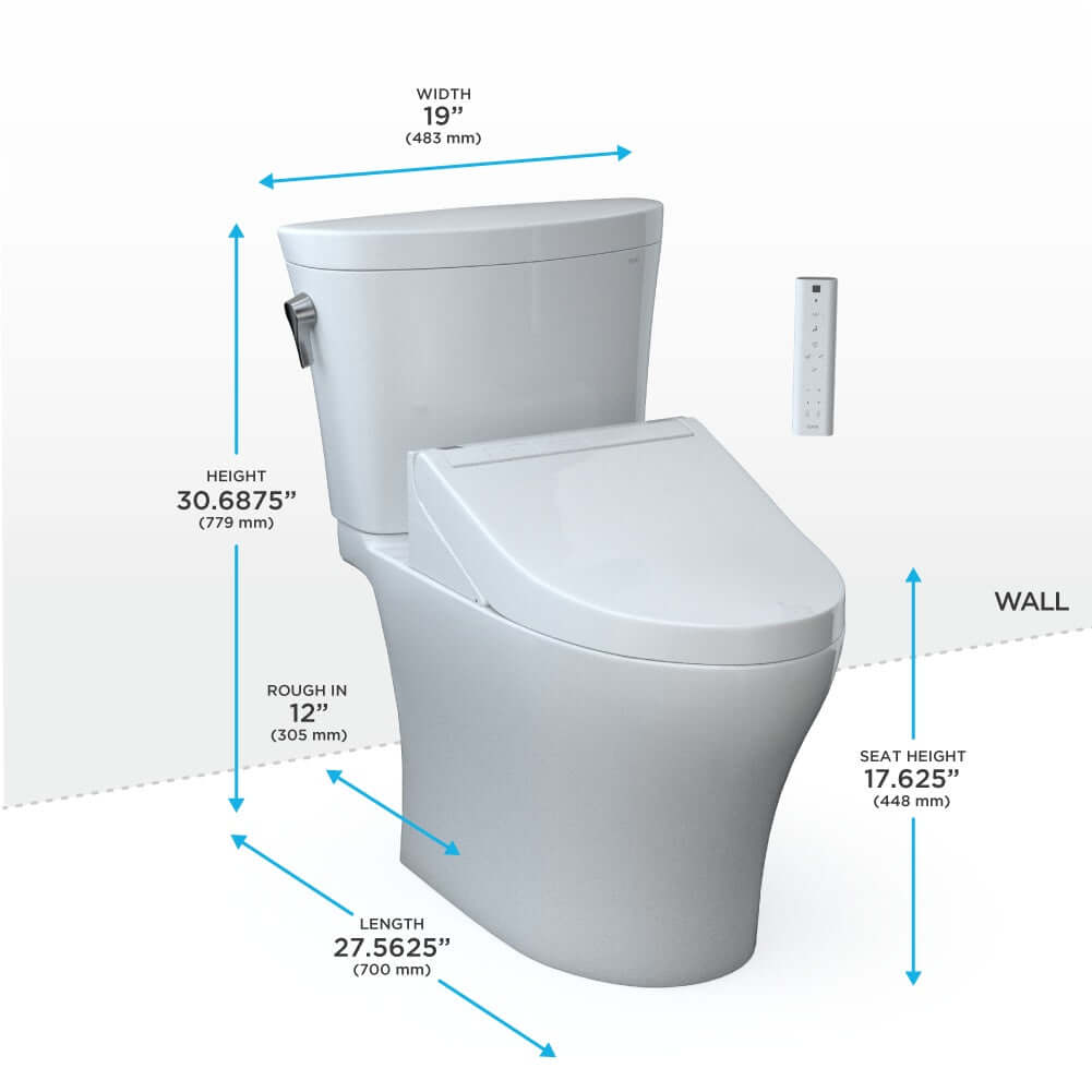 TOTO Aquia IV ARC 1.28 and 0.9 GPF Universal Height Toilet with C5 Bidet Seat MW4483084CEMFGN#01 Measurements