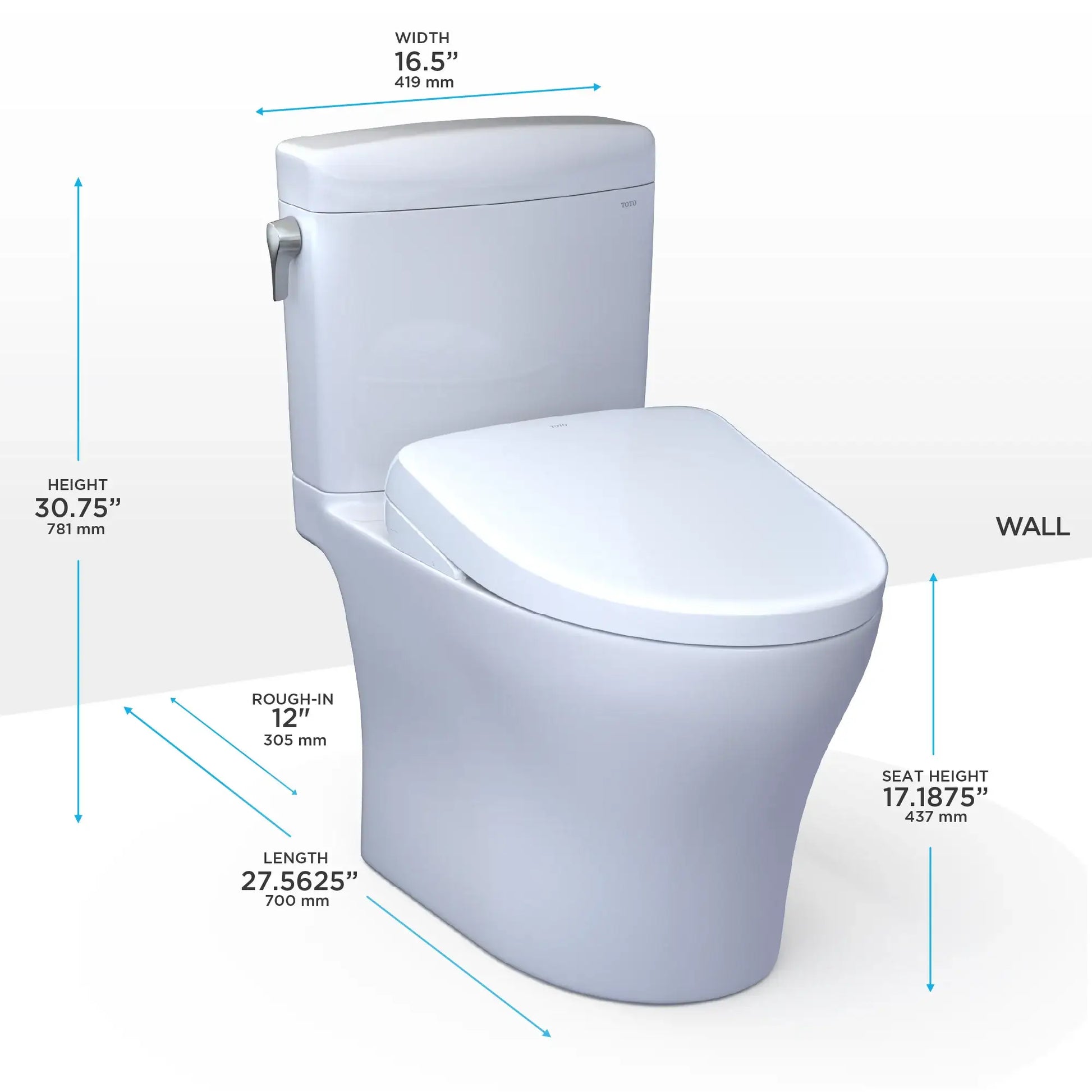 TOTO Aquia IV Cube Two-Piece Dual Flush 1.28 and 0.9 GPF Toilet with S5 Bidet Seat MW4363446CEMFGN#01