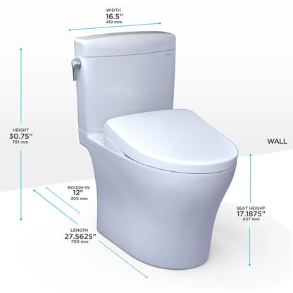 TOTO Aquia IV Cube Two-Piece Dual Flush 1.28 and 0.9 GPF Toilet with S5 Bidet Seat MW4363446CEMFGN#01
