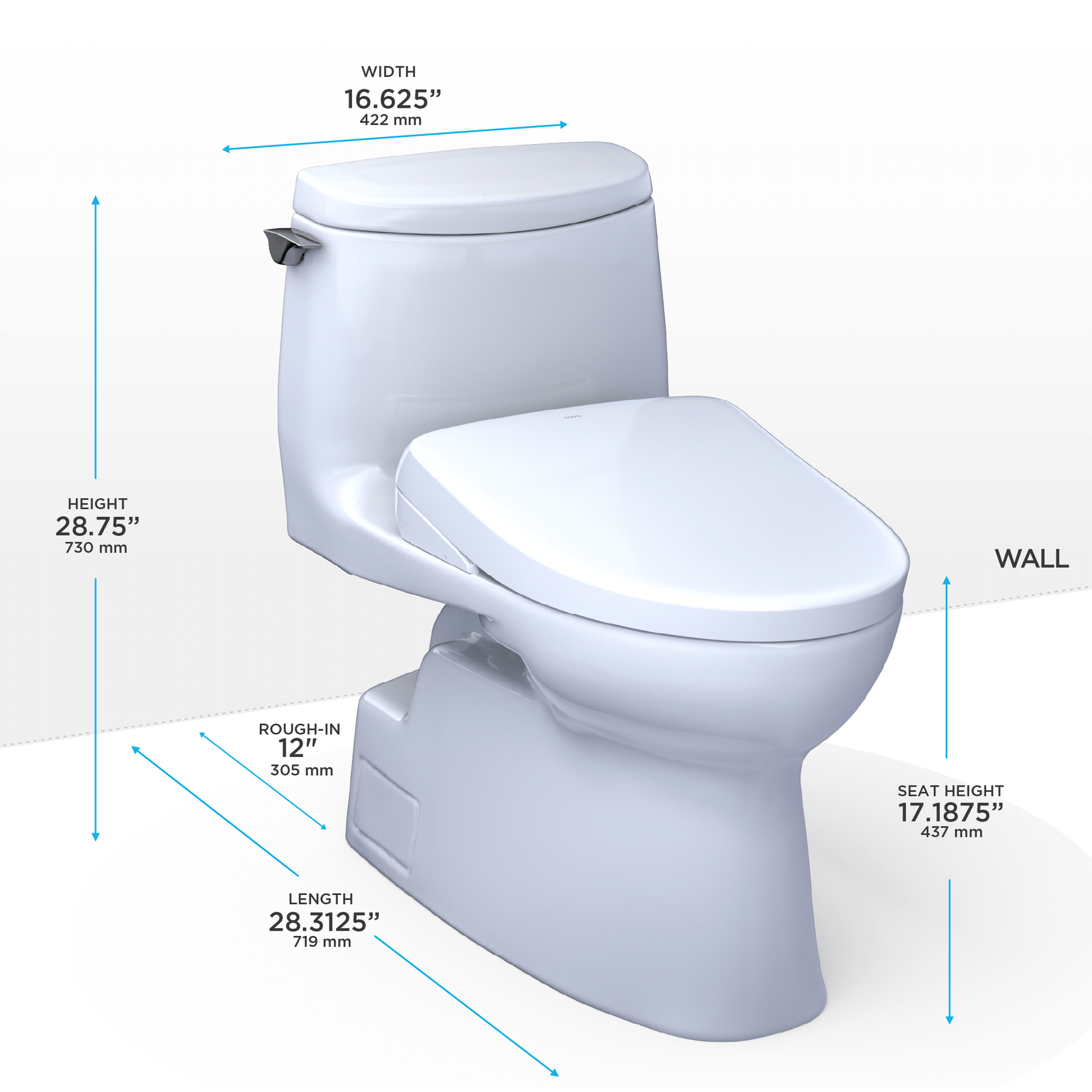 TOTO Carlyle II One-Piece 1.28 GPF Universal Height Toilet and S7A Bidet Seat MW6144736CUFG#01