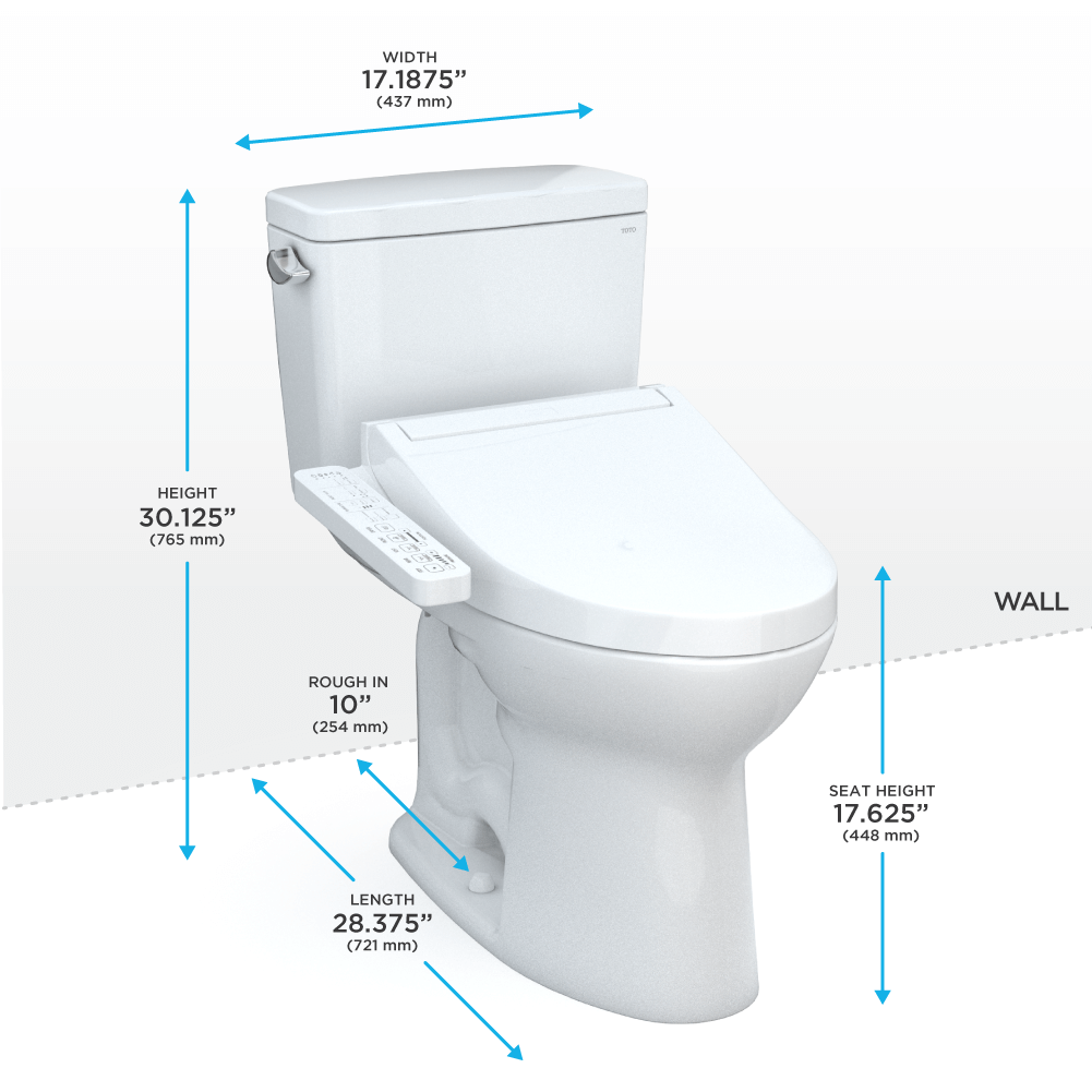 TOTO Drake 1.28 GPF Toilet C2 Bidet Seat MW7763074CEFG.10#01 Measurements