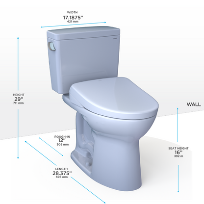 TOTO Drake Two-Piece 1.6 GPF Standard Height Toilet with S5 Bidet Seat MW7763446CSG#01