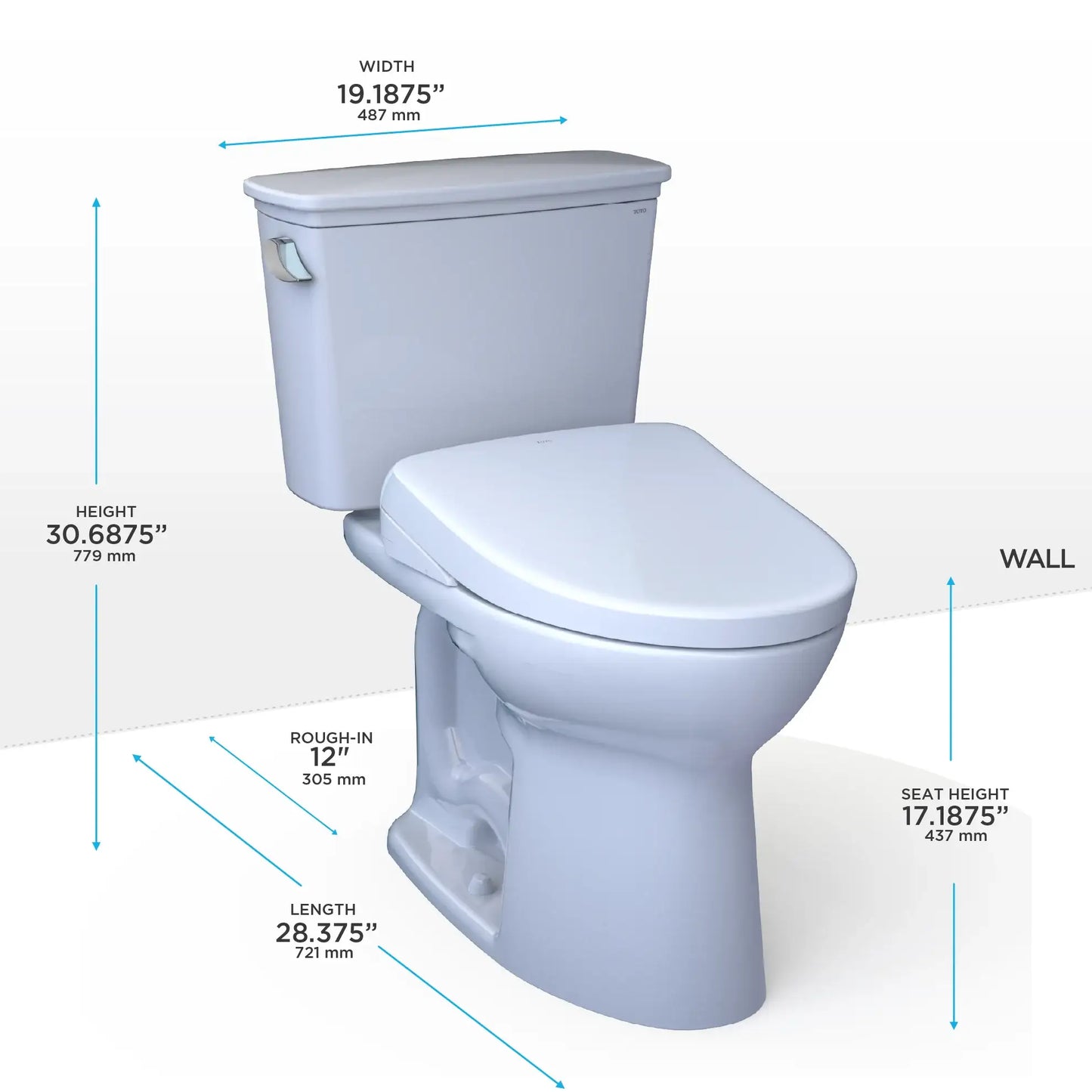 TOTO Drake Transitional Two-Piece 1.28 GPF Universal Height Toilet with S5 Bidet Seat MW7863446CEFG#01