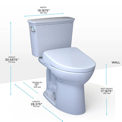 TOTO Drake Transitional Two-Piece 1.28 GPF Universal Height Toilet with S5 Bidet Seat MW7863446CEFG#01