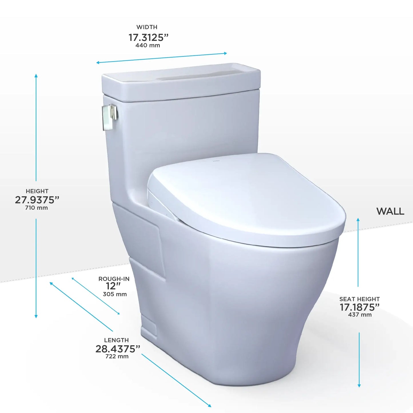 TOTO Legato One-Piece 1.28 GPF Toilet S5 Bidet Seat MW6243446CEFG#01 Measurement