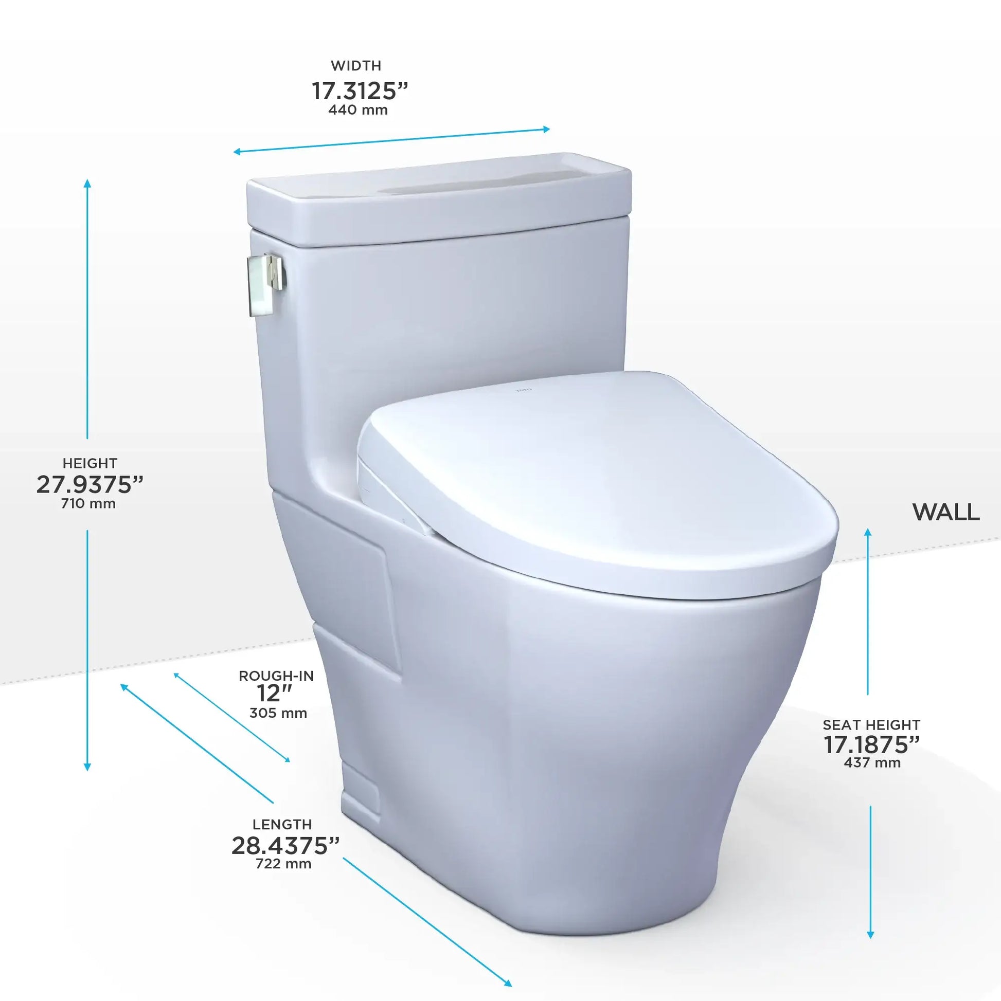 TOTO Legato One-Piece 1.28 GPF Toilet S5 Bidet Seat MW6243446CEFG#01 Measurement