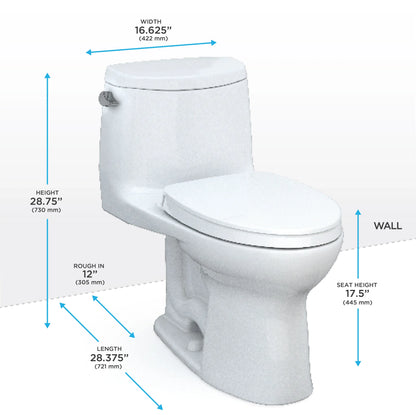 TOTO UltraMax II WASHLET+ One-Piece Elongated 1.28 GPF Universal Height Toilet with SS124 SoftClose Seat MS604124CEFG Measurements