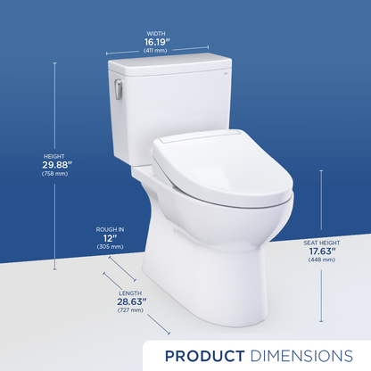 TOTO Glaston WASHLET+ S5 Two-Piece Elongated 1.28 GPF Universal Height Toilet MW4723446CEFG#01