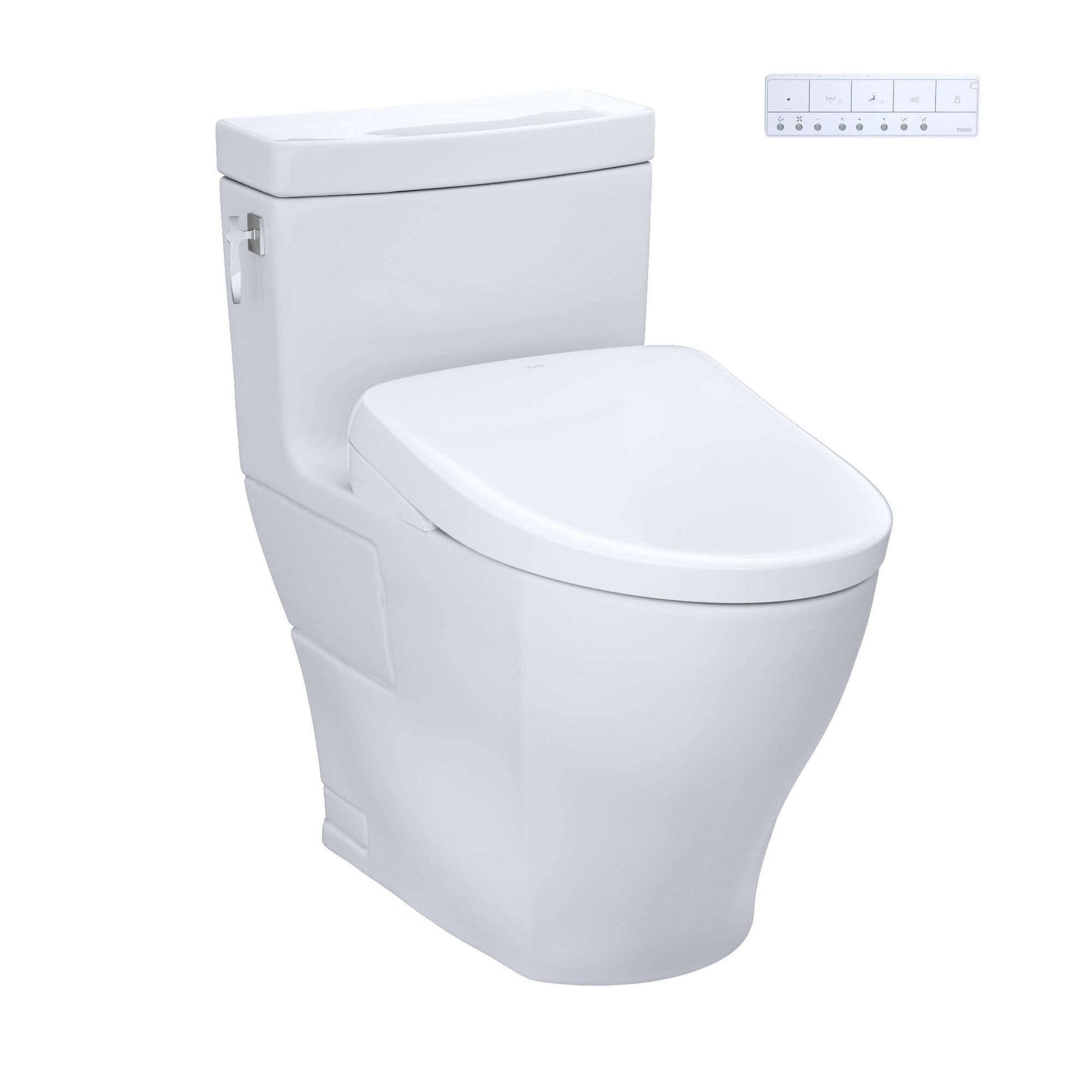 TOTO WASHLET+ Aimes One-Piece Elongated 1.28 GPF Toilet and Contemporary WASHLET S7 Contemporary Bidet Seat, Cotton White - MW6264726CEFG#01