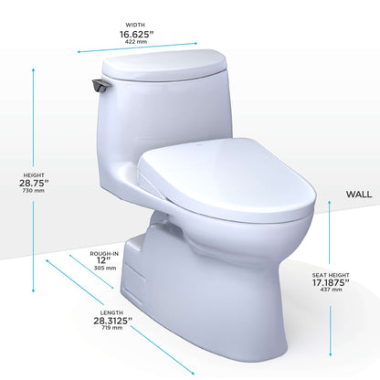 TOTO WASHLET+ Carlyle II 1G One-Piece Elongated 1.0 GPF Toilet and WASHLET+ S7 Contemporary Bidet Seat, Cotton White - MW6144726CUFG#01