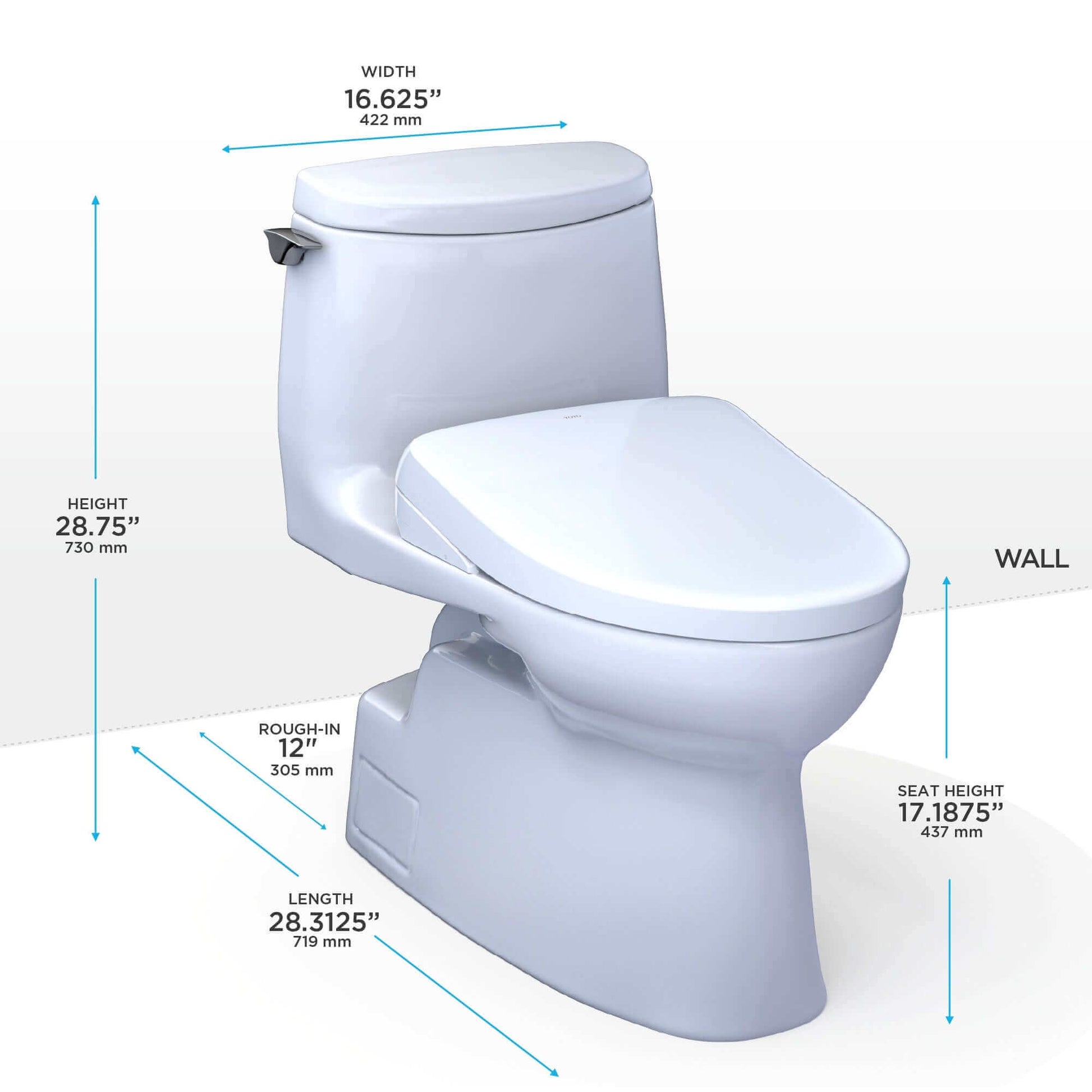 TOTO Carlyle II One-Piece 1.28 GPF Universal Height Toilet with S7A Contemporary Bidet Seat MW6144736CEFG#01