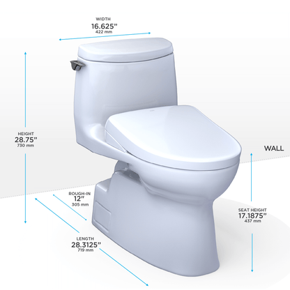 TOTO Carlyle II One-Piece 1.28 GPF Universal Height Toilet and S7A Bidet Seat MW6144736CUFG#01