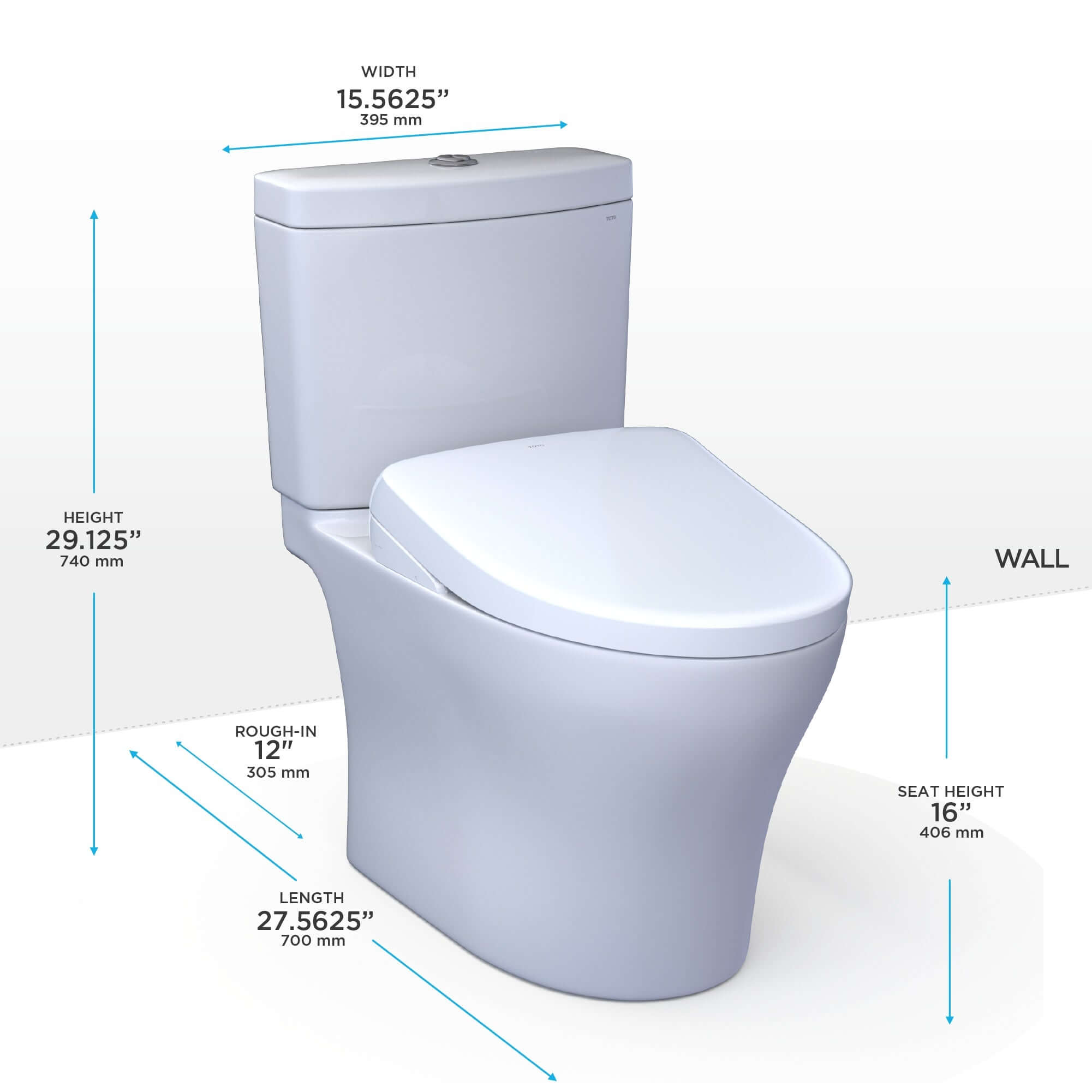 TOTO WASHLET+ Aquia IV Two-Piece Elongated Dual Flush 1.28 and 0.9 GPF Toilet and Contemporary WASHLET S7 Contemporary Bidet Seat, Cotton White - MW4464726CEMGN#01