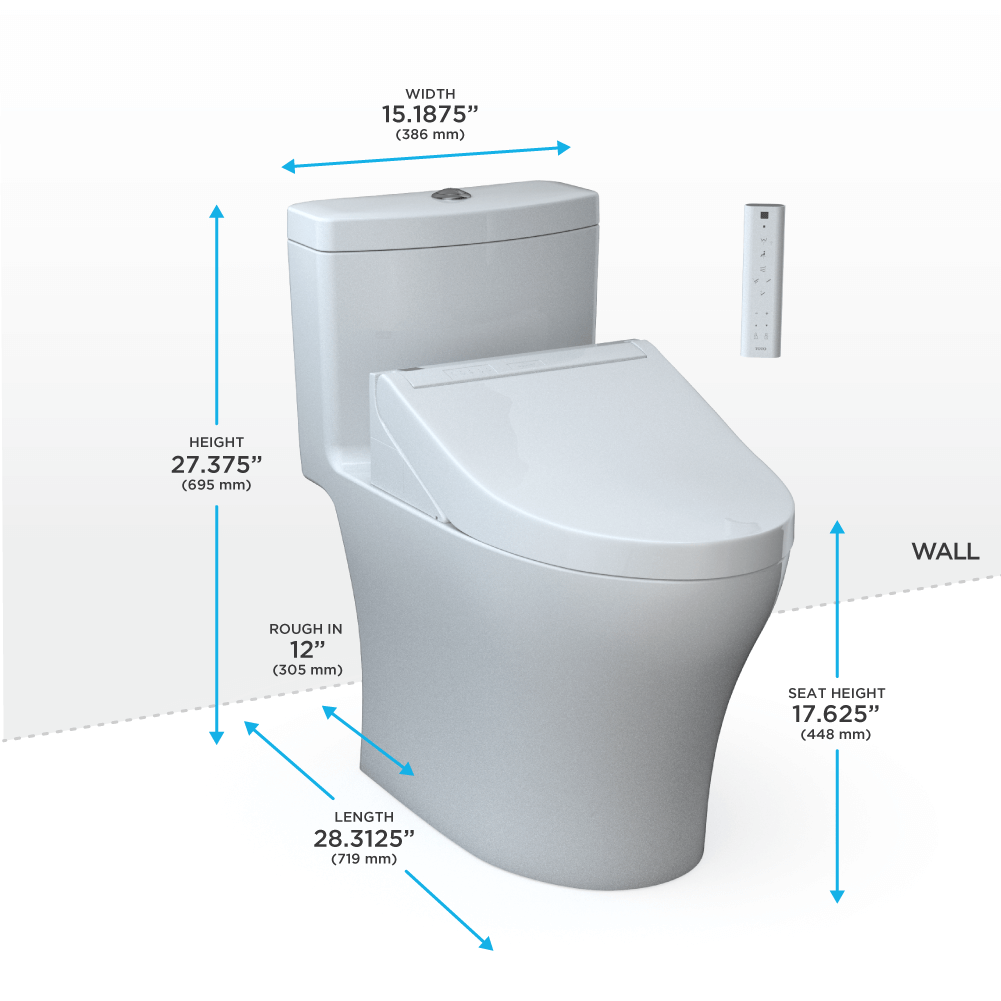 TOTO Aquia IV One-Piece Dual Flush 1.28 and 0.9 GPF Universal Height Toilet and C5 Bidet Seat MW6463084CEMFGN#01