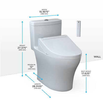 TOTO Aquia IV One-Piece Dual Flush 1.28 and 0.9 GPF Universal Height Toilet and C5 Bidet Seat MW6463084CEMFGN#01