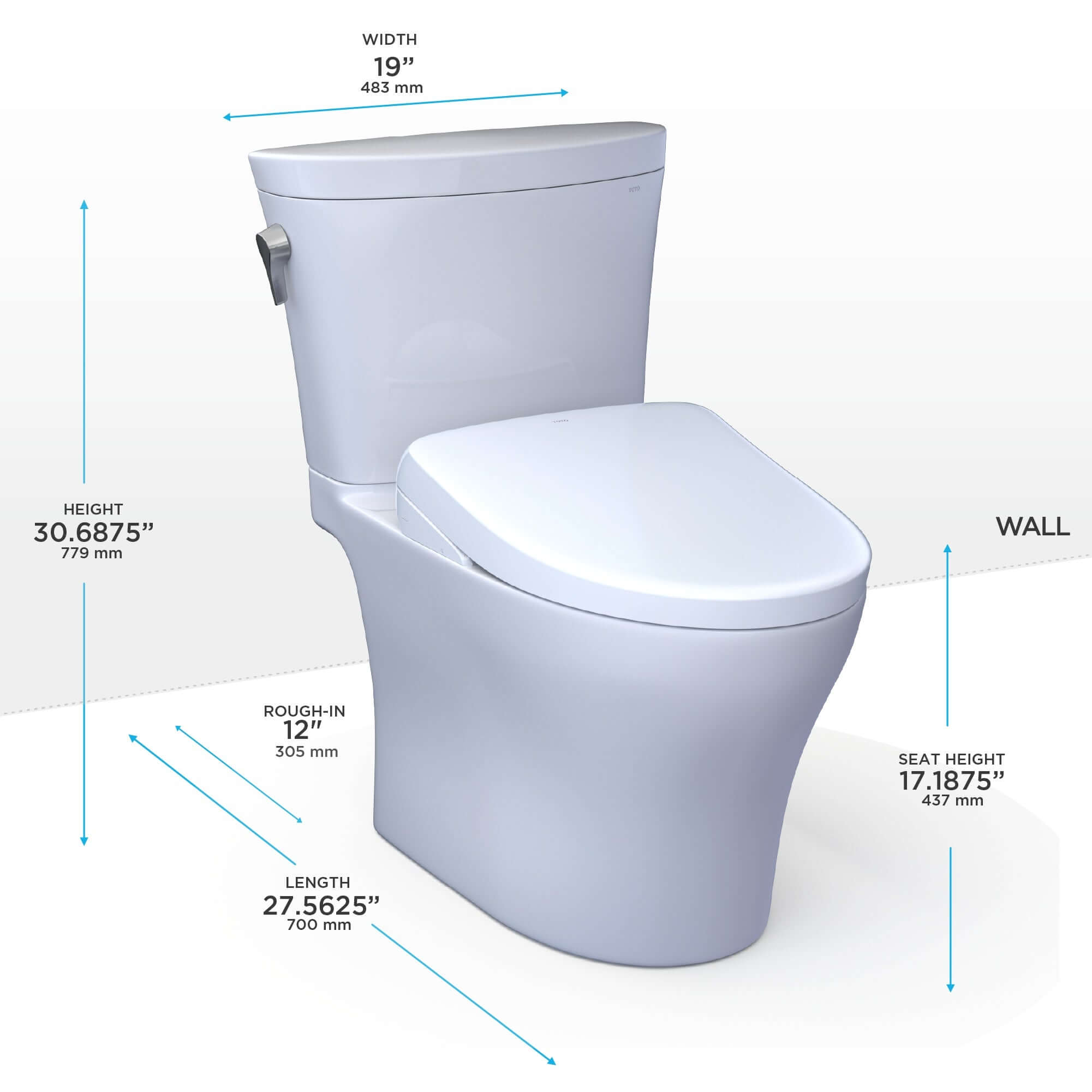 TOTO WASHLET+ Aquia IV ARC Two-Piece Dual Flush 1.28 and 0.9 GPF Toilet with S7 Contemporary Bidet Seat - MW4484726CEMFGN#01
