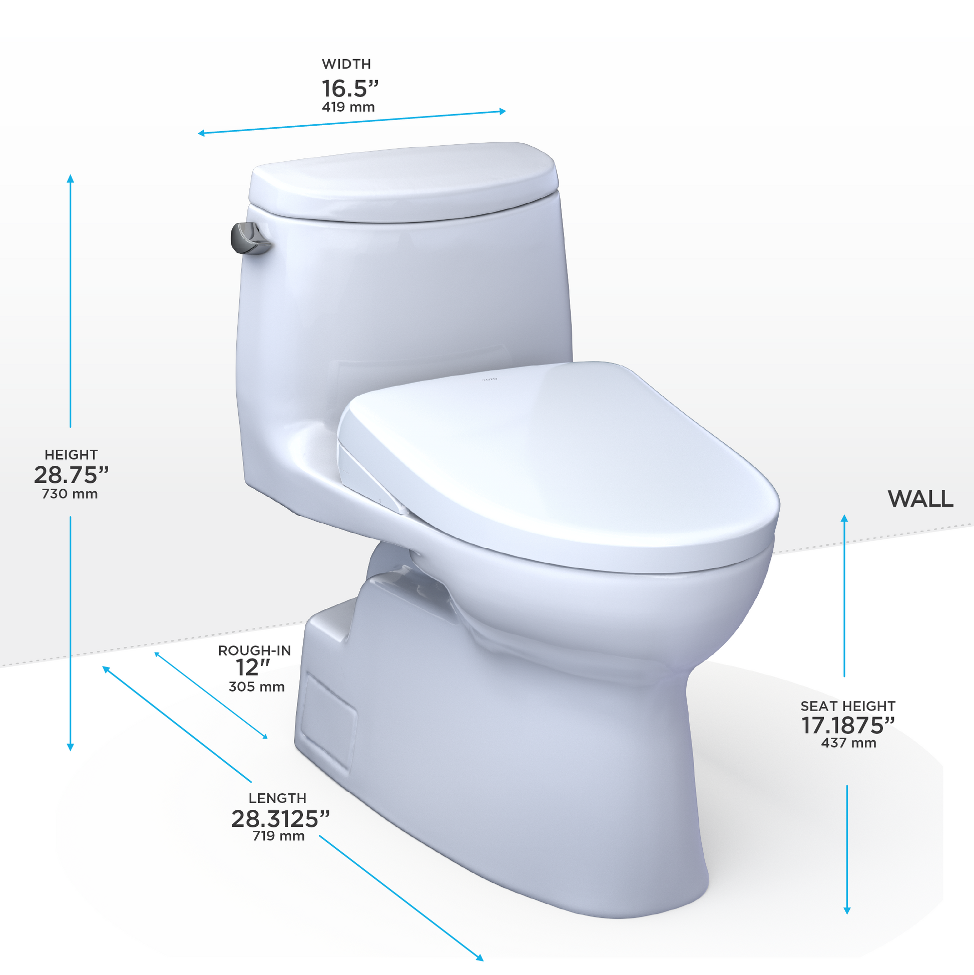 TOTO Carlyle II One-Piece 1.28 GPF Universal Height Toilet and S5 Bidet Seat MW6143446CEFG#01