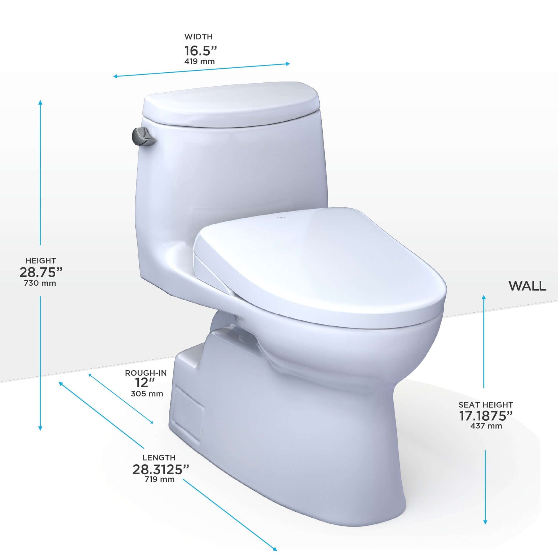 TOTO WASHLET+ Carlyle II One-Piece Elongated 1.28 GPF Toilet and WASHLET+ S7 Contemporary Bidet Seat, Cotton White - MW6144726CEFG#01