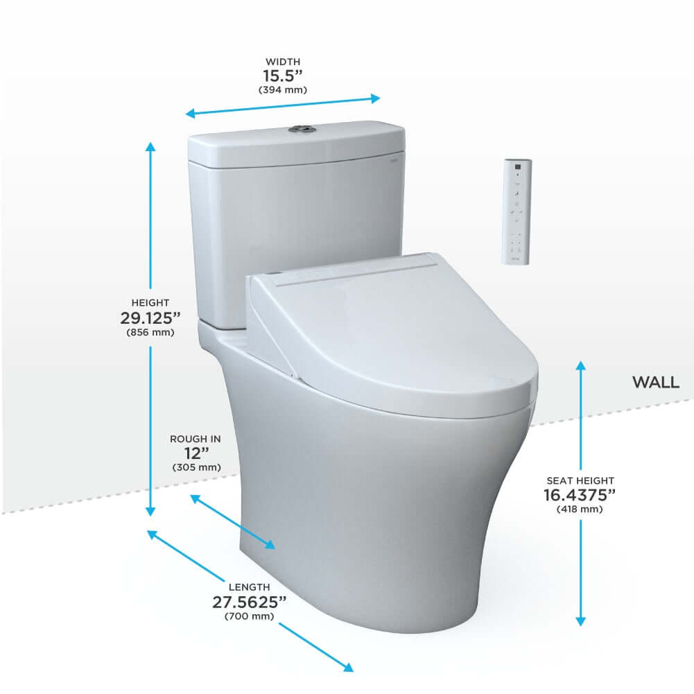 TOTO WASHLET+ Aquia IV Two-Piece Dual Flush 1.28/0.9 GPF Standard Height Toilet WASHLET C5 Bidet Seat - MW4463084CEMGN#01