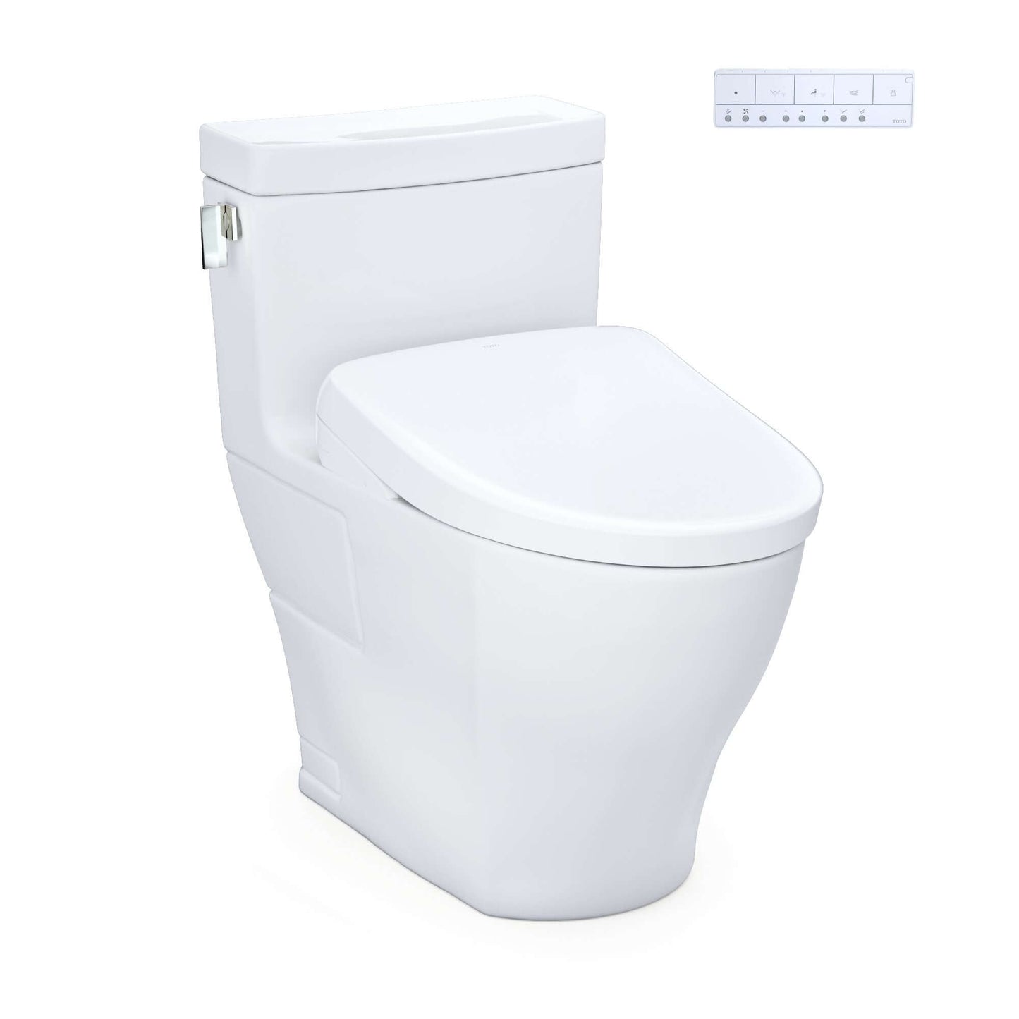 TOTO WASHLET+ Legato One-Piece Elongated 1.28 GPF Toilet and Contemporary WASHLET S7 Contemporary Bidet Seat, Cotton White - MW6244726CEFG#01