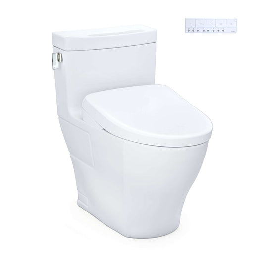 TOTO WASHLET+ Legato One-Piece Elongated 1.28 GPF Toilet and Contemporary WASHLET S7 Contemporary Bidet Seat, Cotton White - MW6244726CEFG#01