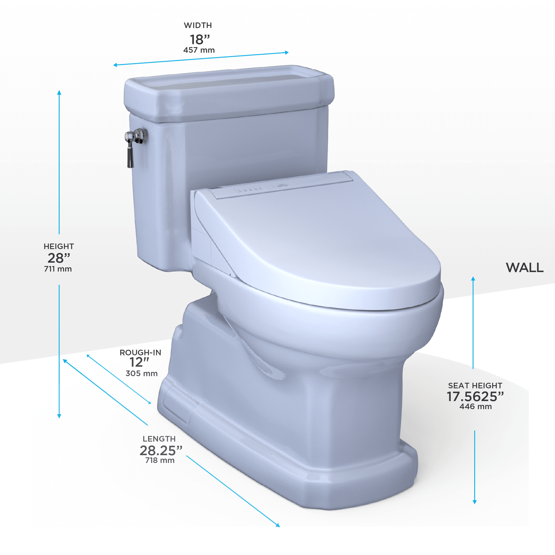 TOTO Eco Guinevere 1.28 GPF One-Piece Universal Height Toilet with C5 Bidet Seat MW9743084CEFG#01