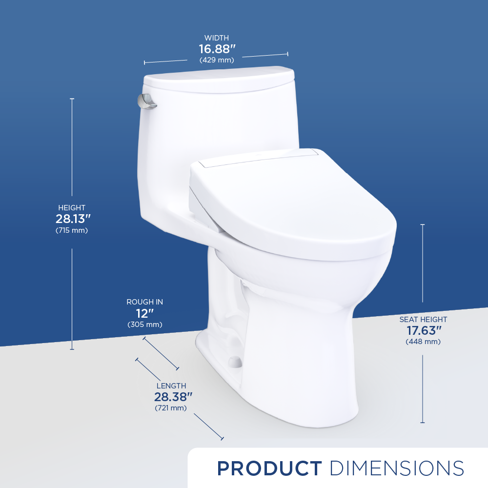 TOTO Ultramax WASHLET+ S5 One-Piece Elongated 1.28 GPF Universal Height Toilet with CEFIONTECT MW6083446CEFG#01