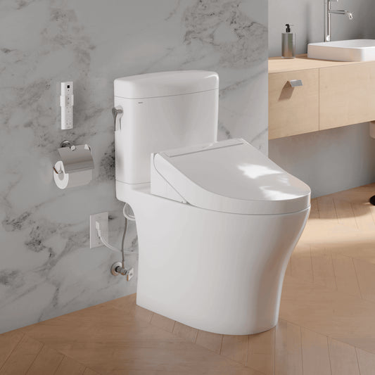 TOTO WASHLET+ Aquia IV Cube Universal Height Two-Piece Dual Flush 1.28 and 0.9 GPF Toilet with C5 Bidet Seat - MW4363084CEMFGN#01