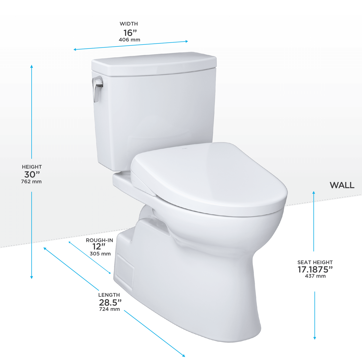 TOTO WASHLET+ Vespin II 1G Two-Piece Elongated 1.0 GPF Toilet and WASHLET+ S7 Contemporary Bidet Seat, Cotton White - MW4744726CUFG#01