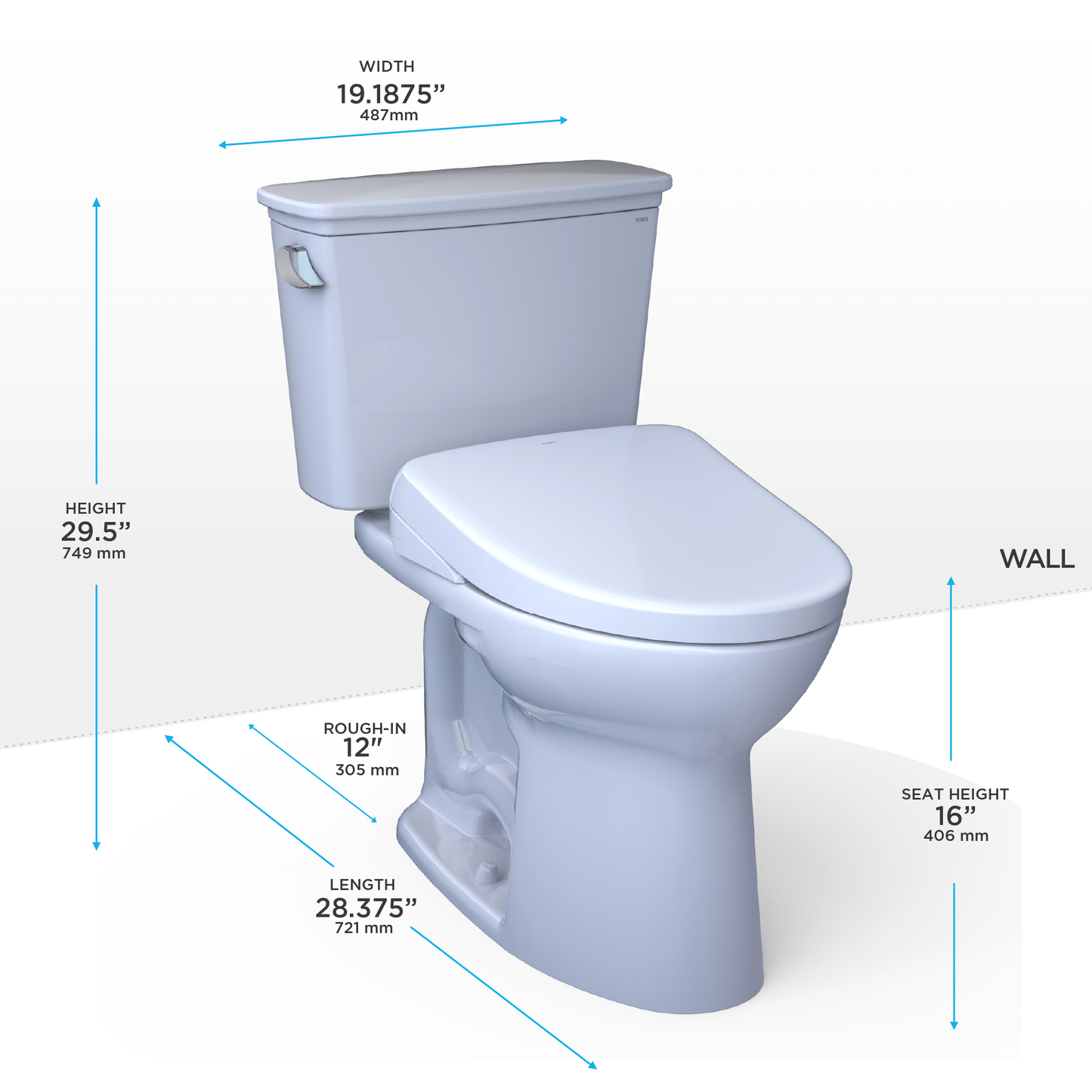 TOTO Drake Transitional Two-Piece 1.28 GPF Standard Height Toilet with S7 Contemporary Bidet Seat MW7864726CEG#01