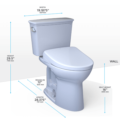 TOTO Drake Transitional Two-Piece 1.28 GPF Standard Height Toilet with S7 Contemporary Bidet Seat MW7864726CEG#01