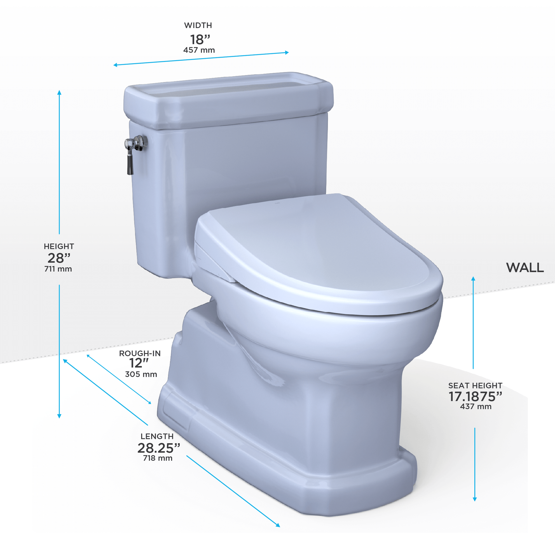 TOTO Eco Guinevere 1.28 GPF One-Piece Universal Height Toilet and S7A Classic Bidet Seat MW9744734CEFG#01