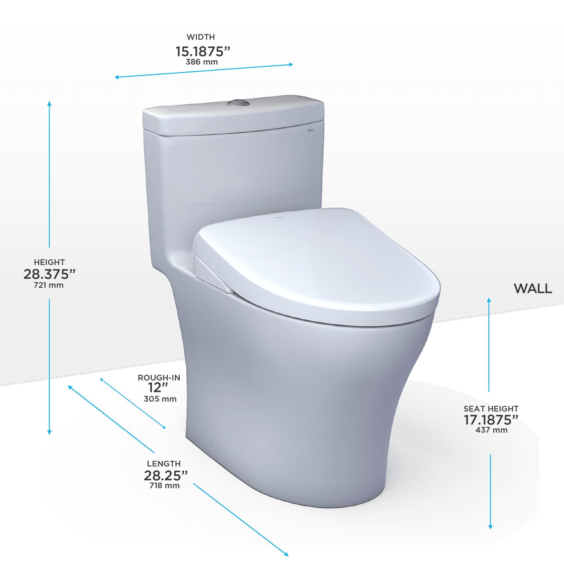 TOTO Aquia IV One-Piece Dual Flush 1.28 and 0.9 GPF Universal Height Toilet with S7 Bidet Seat MW6464726CEMFGNA#01