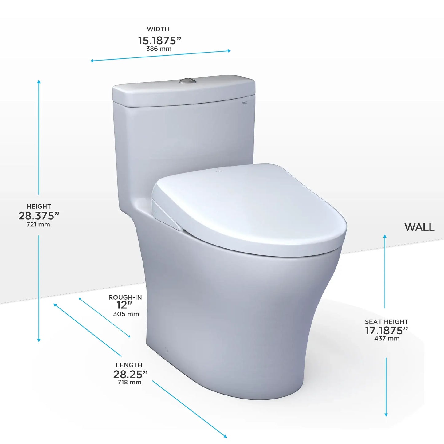 TOTO Aquia IV Two-Piece Dual Flush 1.28 and 0.9 GPF Universal Height Toilet with S2 Bidet Toilet Seat MW6463346CEMFGN#01