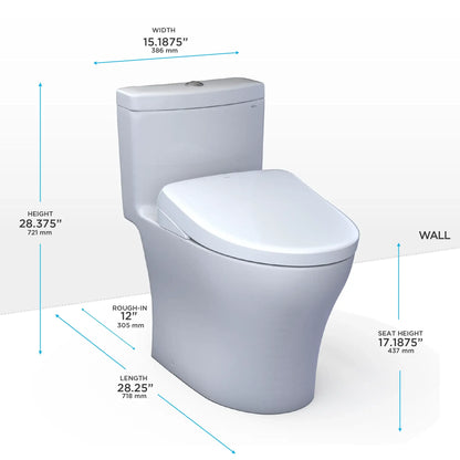 TOTO Aquia IV Two-Piece Dual Flush 1.28 and 0.9 GPF Universal Height Toilet with S2 Bidet Toilet Seat MW6463346CEMFGN#01