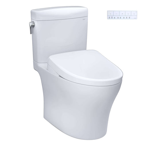 TOTO WASHLET+ Aquia IV Cube Two-Piece Elongated Dual Flush 1.28 and 0.9 GPF Toilet with S7 Contemporary Bidet Seat, Cotton White - MW4364726CEMFGN#01