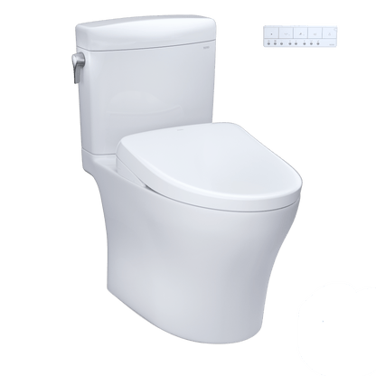 TOTO Aquia IV Cube Two-Piece Dual Flush 1.28 and 0.9 GPF Universal Height Toilet with S7A Contemporary Bidet Seat MW4364736CEMFGN#01