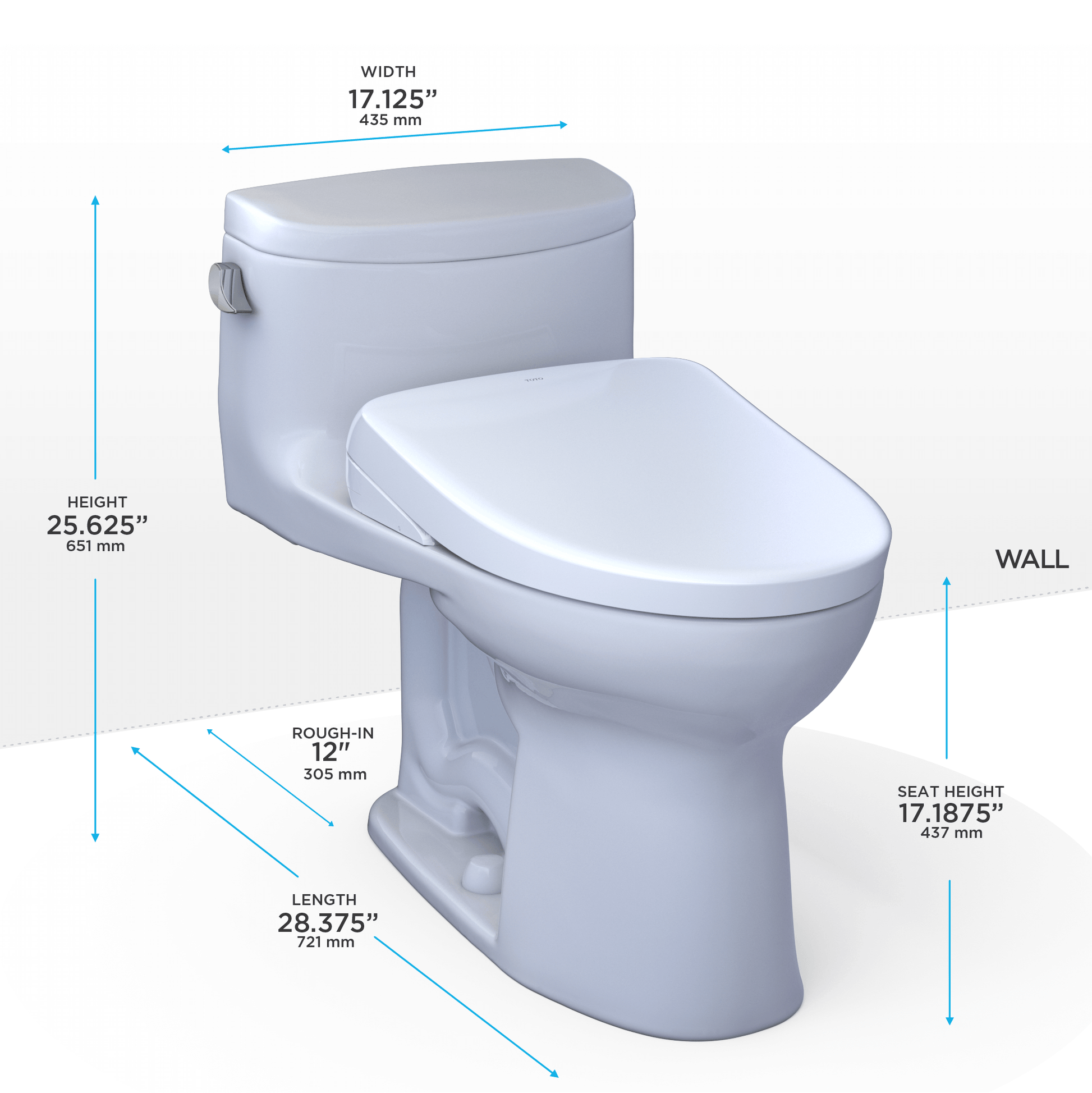 TOTO Supreme II One-Piece 1.28 GPF Universal Height Toilet and S7A Bidet Seat MW6344736CEFG#01