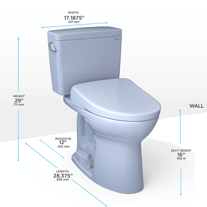 TOTO Drake 1.6 GPF with S7A Contemporary Bidet Seat MW7764736CSG#01 Measurements