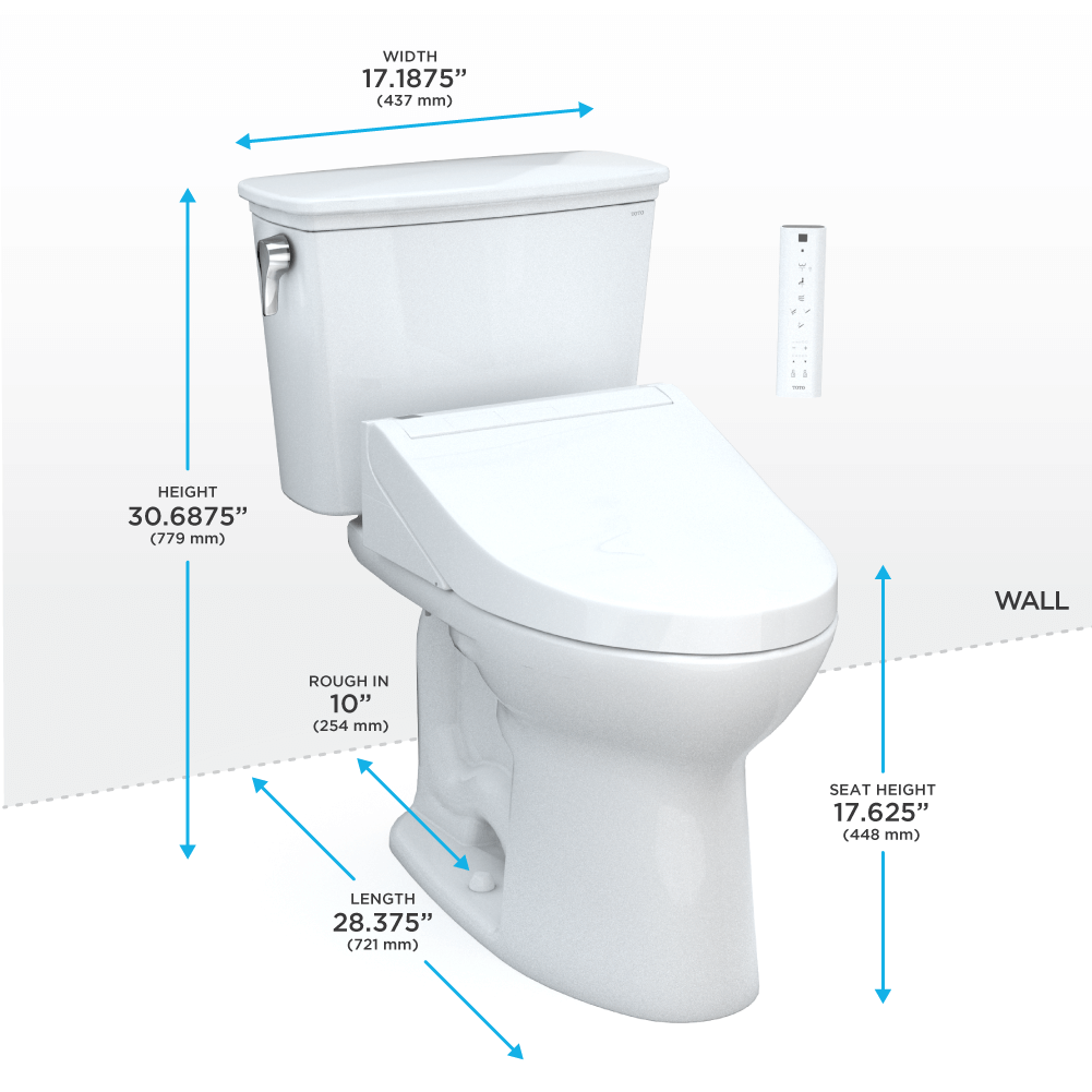 TOTO Drake Transitional Two-Piece 1.28 GPF Universal Height Toilet 10" Rough-In C5 Bidet Seat MW7863084CEFG.10#01