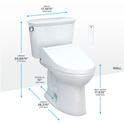 TOTO Drake Transitional Two-Piece 1.28 GPF Universal Height Toilet 10" Rough-In C5 Bidet Seat MW7863084CEFG.10#01