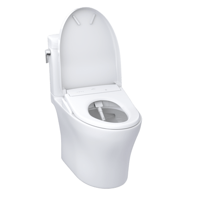 TOTO Aquia IV Cube Two-Piece Dual Flush 1.28 and 0.9 GPF Universal Height Toilet with S7A Contemporary Bidet Seat MW4364736CEMFGN#01