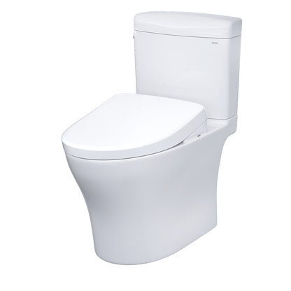 TOTO Aquia IV Cube Two-Piece Dual Flush 1.28 and 0.9 GPF Universal Height Toilet with S7A Contemporary Bidet Seat MW4364736CEMFGN#01