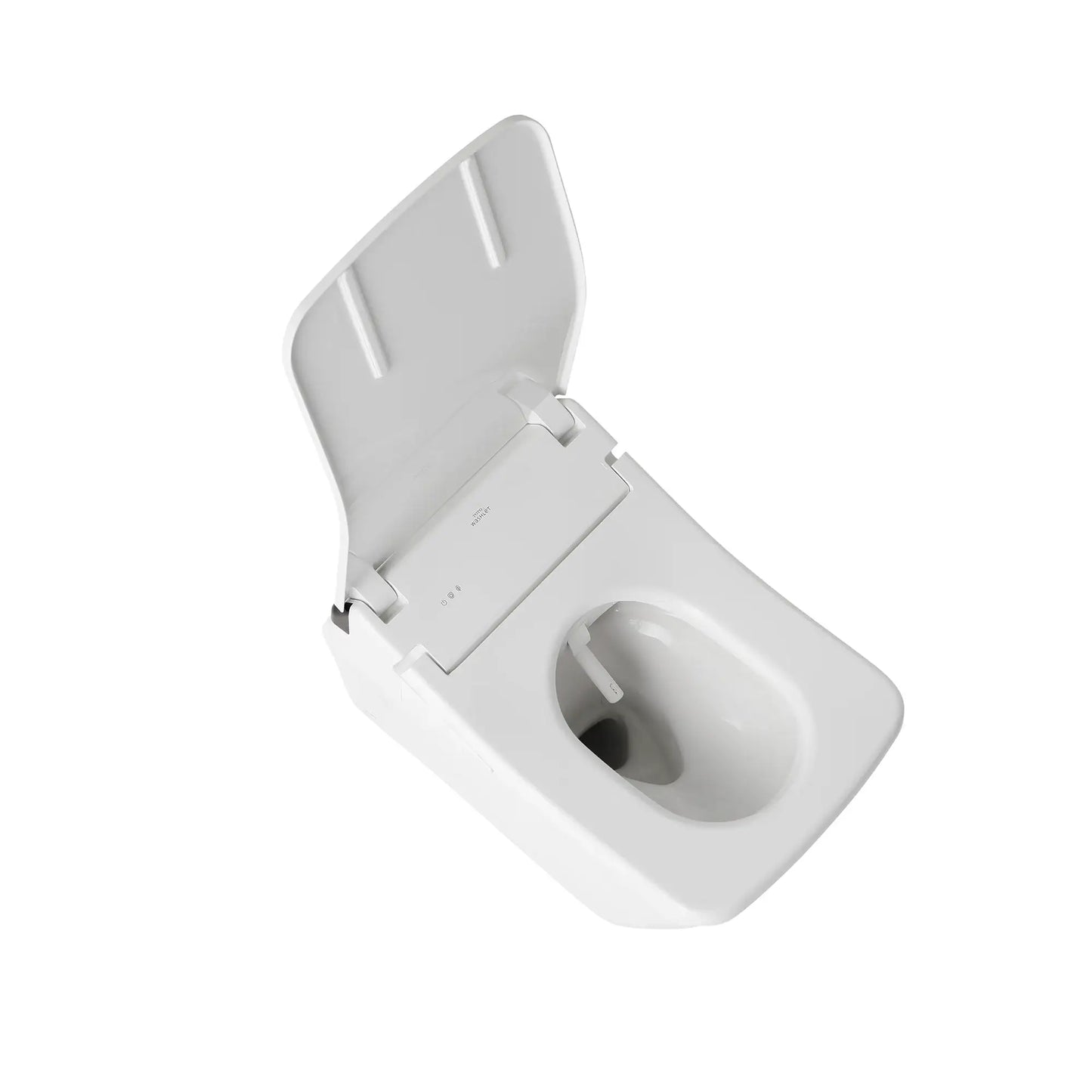 TOTO SX bidet seat with lid open, angled view showing the seat opening and wash wand